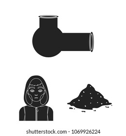 Drug addiction and attributes black icons in set collection for design. Addict and Drug vector symbol stock web illustration.