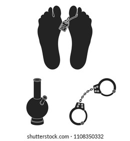 Drug addiction and attributes black icons in set collection for design. Addict and Drug vector symbol stock web illustration.