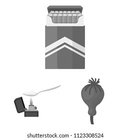 Drug addiction and attributes monochrome icons in set collection for design. Addict and Drug vector symbol stock web illustration.