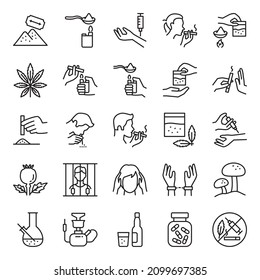 Conjunto de iconos de la línea vectorial de drogadicción