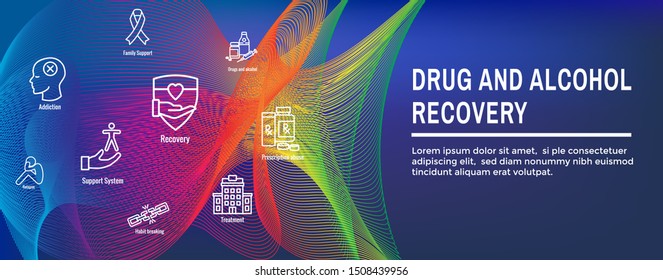 Drug and Alcohol Dependency Icon Set and Web Header Banner