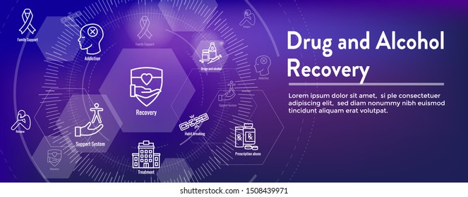 Drug And Alcohol Dependency Icon Set And Web Header Banner