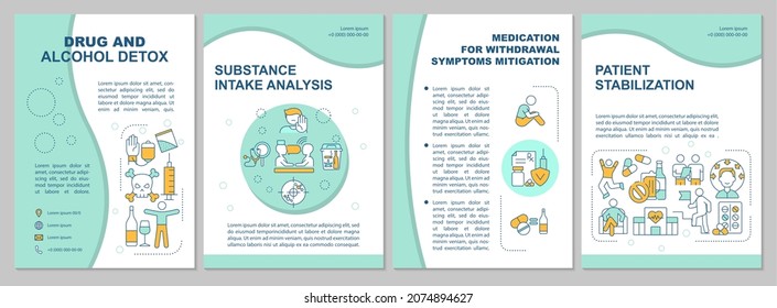 Drug and alcohol detox brochure template. Patient treatment. Flyer, booklet, leaflet print, cover design with linear icons. Vector layouts for presentation, annual reports, advertisement pages