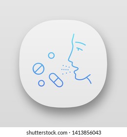 Drug allergies app icon. Allergic reaction to medicine. Allergy medications. Allergen influence. Medical problem. UI/UX user interface. Web or mobile applications. Vector isolated illustrations