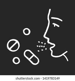 Drug allergies chalk icon. Allergic reaction to medicine. Hypersensitivity of immune system. Allergy medications. Allergen influence. Medical problem. Isolated vector chalkboard illustration