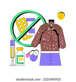 Drug Allergy Abstract Concept Vector Illustration. Triggers Of Drug Allergies, Risk Factors, Medicine Side Effect, Remedy Intolerance Test, Allergic Disease Symptom Treatment Abstract Metaphor.