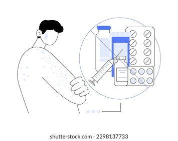 Drug allergy abstract concept vector illustration. Triggers of drug allergies, risk factors, medicine side effect, remedy intolerance test, allergic disease symptom treatment abstract metaphor.