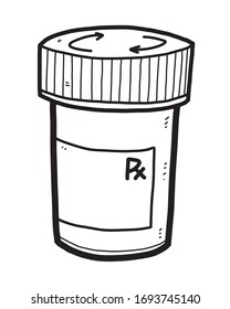 Drug bottle / cartoon vector and illustration, black and white, hand drawn, sketch style, isolated on white background.