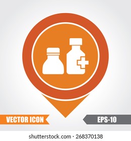  Drug bottle Icon On Map Pointer. Eps.-10.