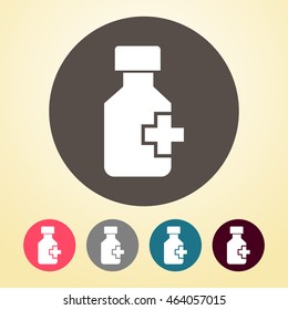 Drug Bottle Icon in round shape.