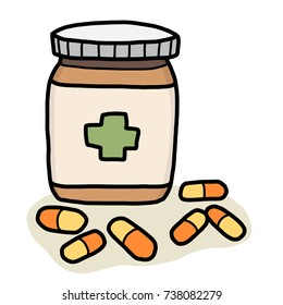 drug capsule bottle / cartoon vector and illustration, hand drawn style, isolated on white background.