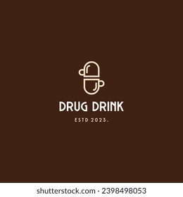 Drug capsule combine with cup coffee logo design icon template