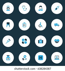 Drug Colorful Icons Set. Collection Of Tooth, Spike, Apparatus And Other Elements. Also Includes Symbols Such As Retreat, Patch, Pharmaceutical.