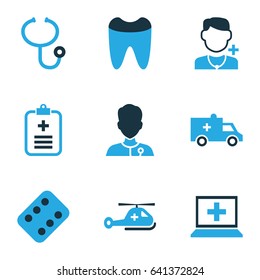 Drug Colorful Icons Set. Collection Of Physician, Dental, Medic And Other Elements. Also Includes Symbols Such As Nurse, Pellet, Doctor.