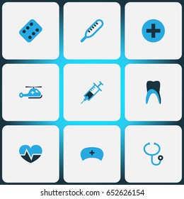 Drug Colorful Icons Set. Collection Of Vaccine, Help, Sign And Other Elements. Also Includes Symbols Such As Sign, Helicopter, Mercury.