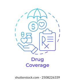 Drug coverage blue gradient concept icon. Part D health plan. Medication prescription. Financial protection. Round shape line illustration. Abstract idea. Graphic design. Easy to use in booklet