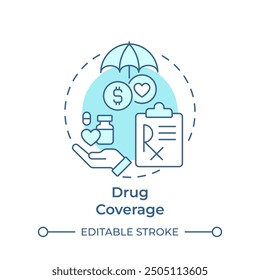 Drug coverage soft blue concept icon. Part D health plan. Medication prescription. Financial protection. Round shape line illustration. Abstract idea. Graphic design. Easy to use in booklet