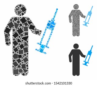 Drug dealer composition of uneven items in variable sizes and color tints, based on drug dealer icon. Vector uneven elements are united into composition. Drug dealer icons collage with dotted pattern.