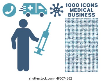 Drug Dealer icon with 1000 medical business cyan and blue vector design elements. Set style is flat bicolor symbols, white background.