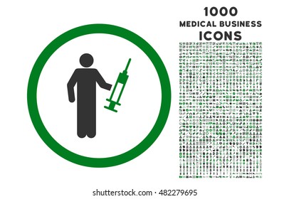 Drug Dealer rounded vector bicolor icon with 1000 medical business icons. Set style is flat pictograms, green and gray colors, white background.