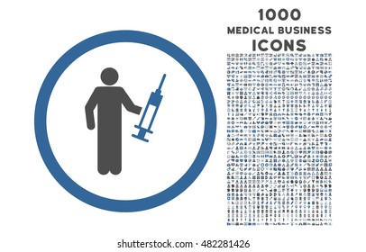Drug Dealer rounded vector bicolor icon with 1000 medical business icons. Set style is flat pictograms, cobalt and gray colors, white background.