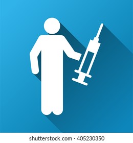 Drug Dealer vector toolbar icon for software design. Style is a white symbol on a square blue background with gradient long shadow.