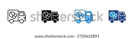 Drug Delivery Multiple Style Icon Design Vector - Truck carrying medicine, symbolizing pharmaceutical distribution and medical supply transport
