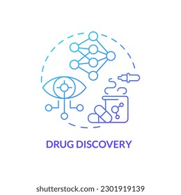 Drug discovery blue gradient concept icon. Identification of new targets for pharmacy development. AI and ML in precision medicine abstract idea thin line illustration. Isolated outline drawing