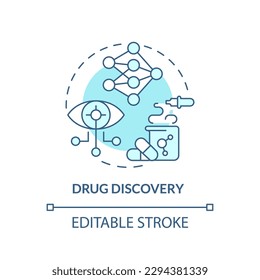 Drug discovery turquoise concept icon. Identify of targets for pharmacy development. AI and ML in precision medicine abstract idea thin line illustration. Isolated outline drawing. Editable stroke