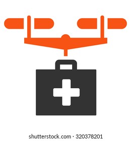 Drug Drone Delivery vector icon. Style is bicolor flat symbol, orange and gray colors, rounded angles, white background.