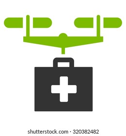 Drug Drone Delivery vector icon. Style is bicolor flat symbol, eco green and gray colors, rounded angles, white background.