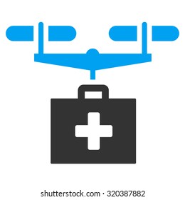 Drug Drone Delivery vector icon. Style is bicolor flat symbol, blue and gray colors, rounded angles, white background.