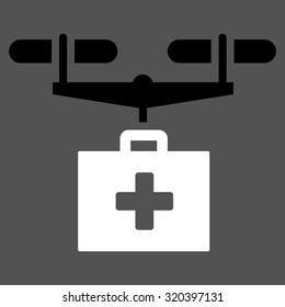 Drug Drone Delivery vector icon. Style is bicolor flat symbol, black and white colors, rounded angles, gray background.