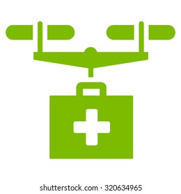 Drug Drone Delivery vector icon. Style is flat symbol, eco green color, rounded angles, white background.