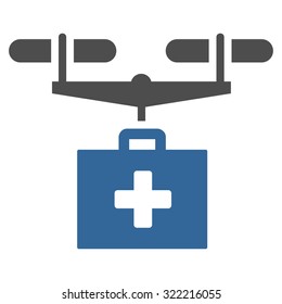 Drug Drone Delivery vector icon. Style is bicolor flat symbol, cobalt and gray colors, rounded angles, white background.