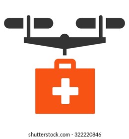 Drug Drone Delivery vector icon. Style is bicolor flat symbol, orange and gray colors, rounded angles, white background.