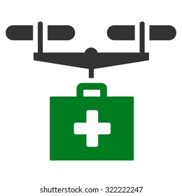 Drug Drone Delivery vector icon. Style is bi-color flat symbol, green and gray colors, rounded angles, white background.