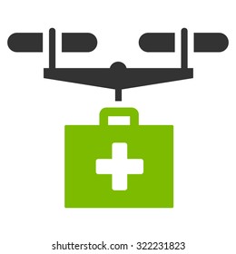 Drug Drone Delivery vector icon. Style is bi-color flat symbol, eco green and gray colors, rounded angles, white background.