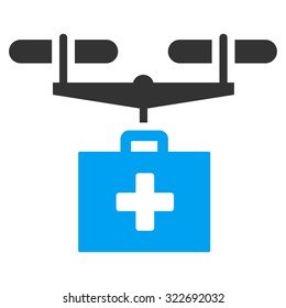 Drug Drone Delivery vector icon. Style is bicolor flat symbol, blue and gray colors, rounded angles, white background.