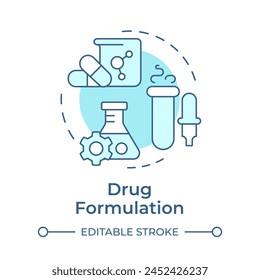 Drug formulation soft blue concept icon. Quality management, chemical compounds. Pharmaceutical products. Round shape line illustration. Abstract idea. Graphic design. Easy to use in infographic