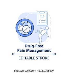 Drug free pain management light blue concept icon. Alternative care. Psychology trend abstract idea thin line illustration. Isolated outline drawing. Editable stroke. Arial, Myriad Pro-Bold fonts used