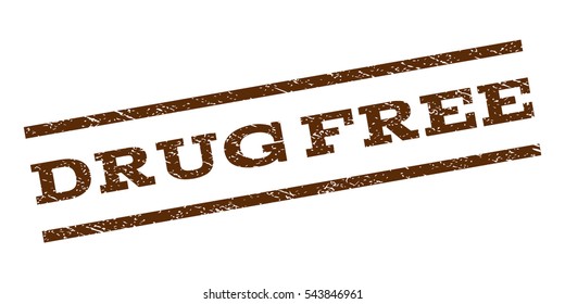 Drug Free watermark stamp. Text caption between parallel lines with grunge design style. Rubber seal stamp with scratched texture. Vector brown color ink imprint on a white background.