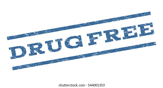 Drug Free watermark stamp. Text caption between parallel lines with grunge design style. Rubber seal stamp with dirty texture. Vector cobalt blue color ink imprint on a white background.