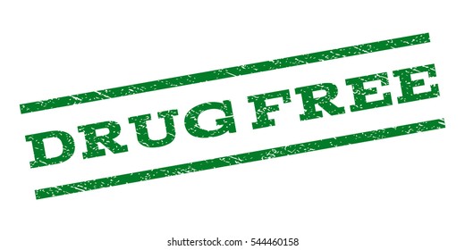 Drug Free watermark stamp. Text caption between parallel lines with grunge design style. Rubber seal stamp with dust texture. Vector green color ink imprint on a white background.