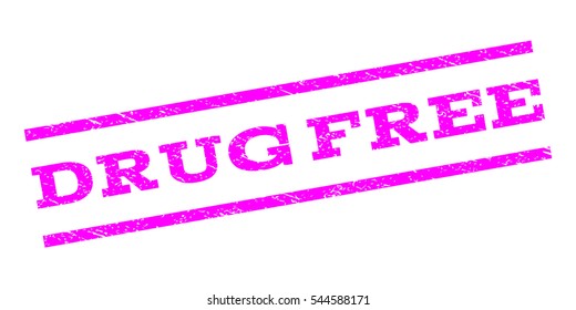 Drug Free watermark stamp. Text tag between parallel lines with grunge design style. Rubber seal stamp with dust texture. Vector magenta color ink imprint on a white background.