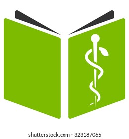 Drug Handbook vector icon. Style is bicolor flat symbol, eco green and gray colors, rounded angles, white background.