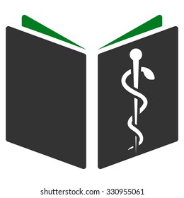 Drug Handbook vector icon. Style is bicolor flat symbol, green and gray colors, rounded angles, white background.
