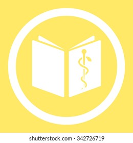 Drug Handbook vector icon. Style is flat rounded symbol, white color, rounded angles, yellow background.