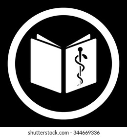 Drug Handbook vector icon. Style is flat rounded symbol, white color, rounded angles, black background.