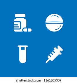 drug icon. 4 drug set with flask, medicine, pharmacy and vaccination vector icons for web and mobile app